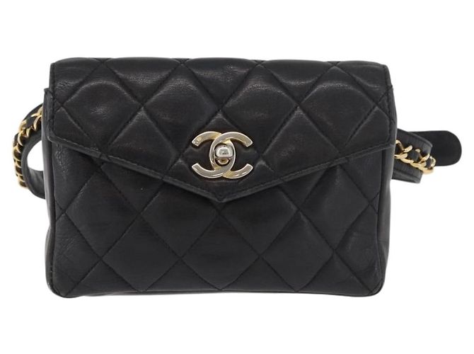 CHANEL Borsa a vita Matelassé in pelle di agnello nera oro CC Auth BA12100 Nero D'oro - vista 2