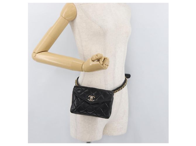 CHANEL Borsa a vita Matelassé in pelle di agnello nera oro CC Auth BA12100 Nero D'oro - vista 24