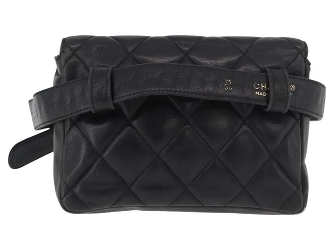 CHANEL Borsa a vita Matelassé in pelle di agnello nera oro CC Auth BA12100 Nero D'oro - vista 3