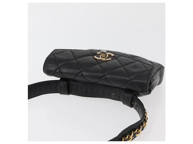 CHANEL Borsa a vita Matelassé in pelle di agnello nera oro CC Auth BA12100 Nero D'oro - vista 6