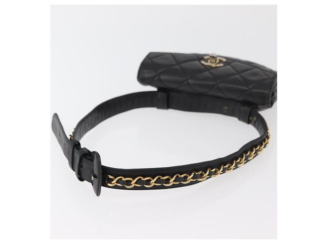 CHANEL Borsa a vita Matelassé in pelle di agnello nera oro CC Auth BA12100 Nero D'oro - vista 7
