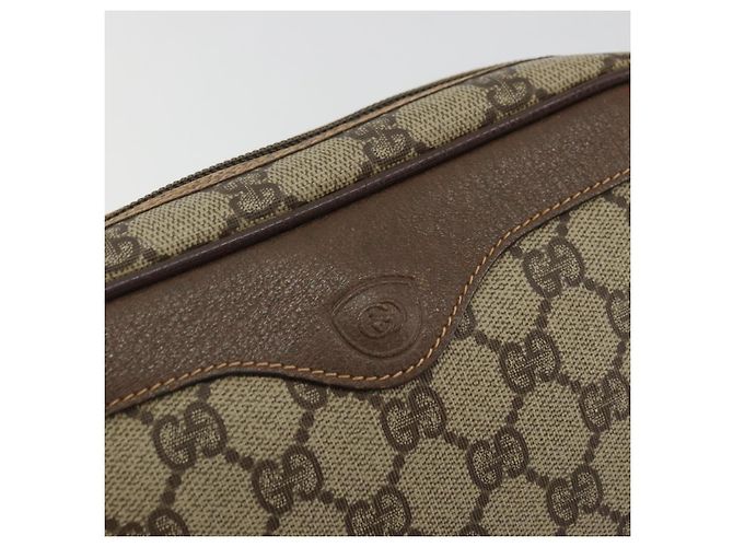 GUCCI GG Supreme Clutch Bag PVC Beige Oro Auth 175370 D'oro - vista 12