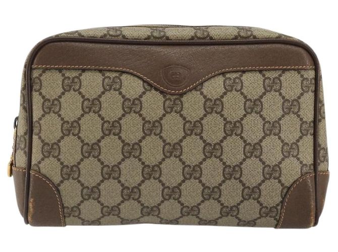 GUCCI GG Supreme Clutch Bag PVC Beige Oro Auth 175370 D'oro - vista 2