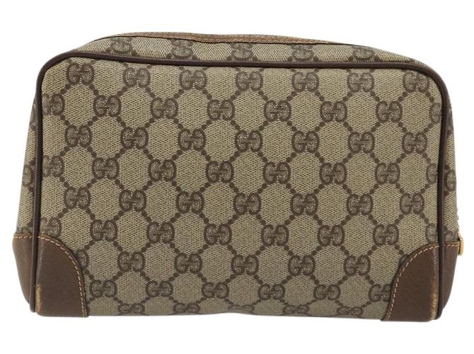 GUCCI GG Supreme Clutch Bag PVC Beige Oro Auth 175370 D'oro - vista 3