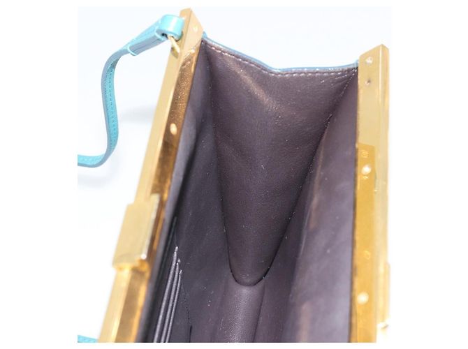 Céline Borsa a spalla Mini Clasp in pelle blu e oro Auth YKZ1215A D'oro - vista 17