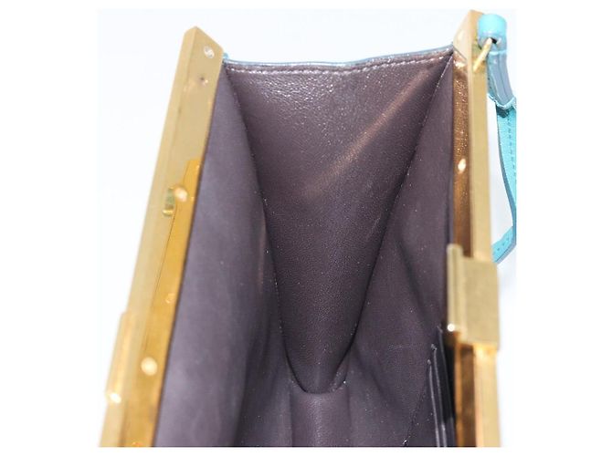 Céline Borsa a spalla Mini Clasp in pelle blu e oro Auth YKZ1215A D'oro - vista 18