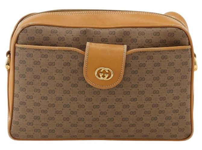 Gucci Borsa a Spalla Micro GG Supreme PVC Beige Oro 001 098 1244 Auth 175291 D'oro - vista 2