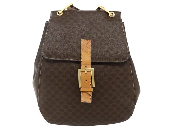 Céline Borsa a Spalla in Tela Macadam CELINE in Pelle PVC Marrone Oro Auth 175798 D'oro - vista 2