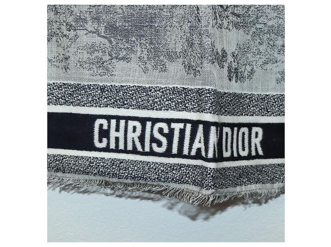 Stola grande in cashmere Christian Dior blu navy Auth mr2224V - vista 11
