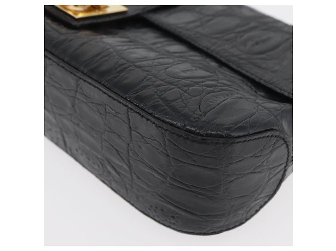 Borsa in pelle nera e oro Gancini Croco Embossed Salvatore Ferragamo Auth 176066A Nero D'oro - vista 11