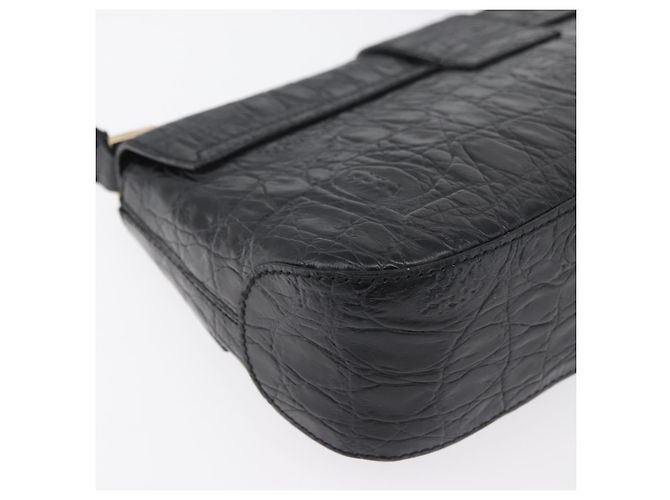 Borsa in pelle nera e oro Gancini Croco Embossed Salvatore Ferragamo Auth 176066A Nero D'oro - vista 12