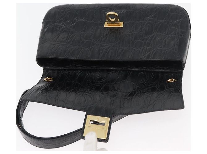 Borsa in pelle nera e oro Gancini Croco Embossed Salvatore Ferragamo Auth 176066A Nero D'oro - vista 15