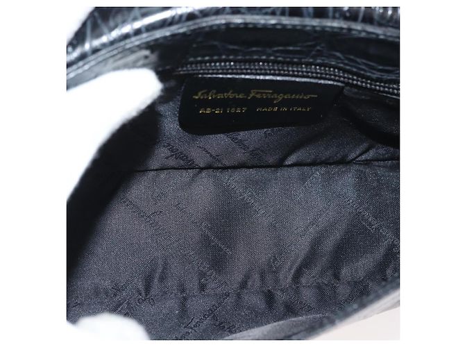 Borsa in pelle nera e oro Gancini Croco Embossed Salvatore Ferragamo Auth 176066A Nero D'oro - vista 17