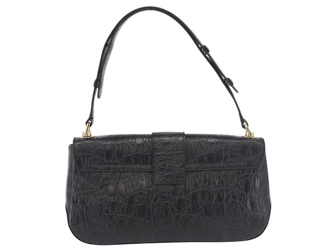 Borsa in pelle nera e oro Gancini Croco Embossed Salvatore Ferragamo Auth 176066A Nero D'oro - vista 3