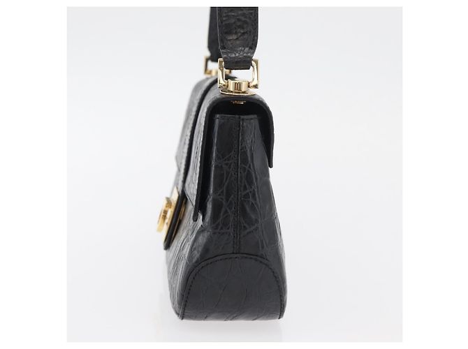 Borsa in pelle nera e oro Gancini Croco Embossed Salvatore Ferragamo Auth 176066A Nero D'oro - vista 4