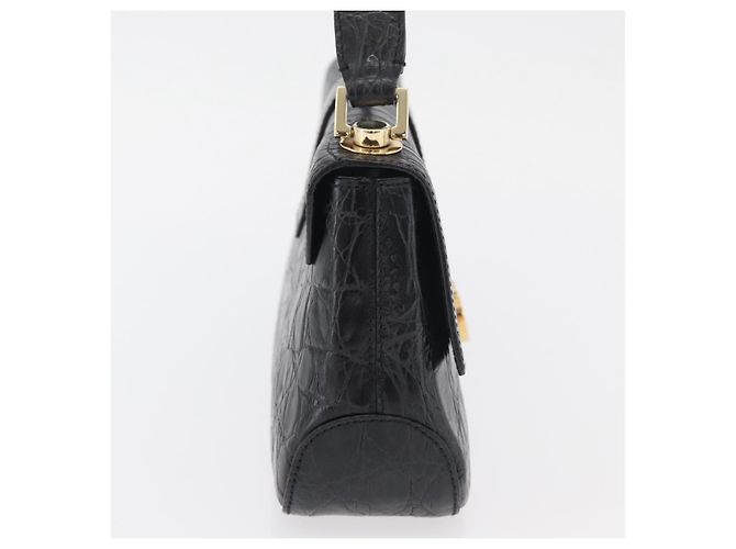 Borsa in pelle nera e oro Gancini Croco Embossed Salvatore Ferragamo Auth 176066A Nero D'oro - vista 5