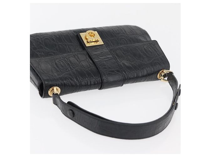Borsa in pelle nera e oro Gancini Croco Embossed Salvatore Ferragamo Auth 176066A Nero D'oro - vista 6