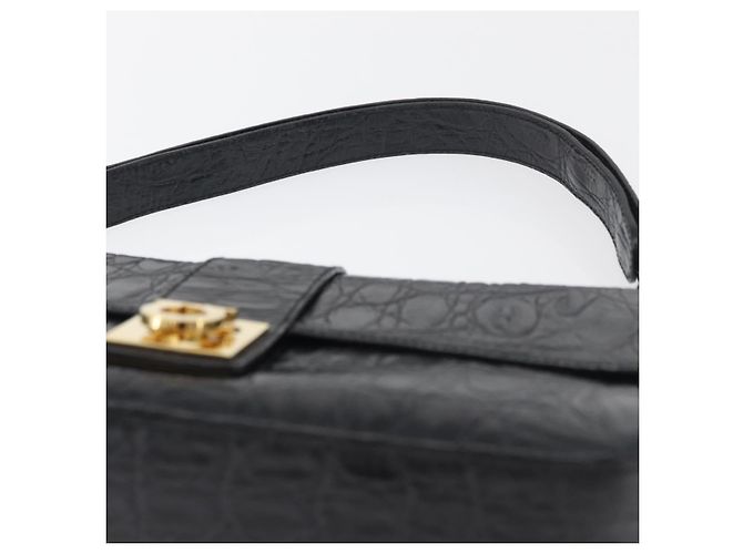 Borsa in pelle nera e oro Gancini Croco Embossed Salvatore Ferragamo Auth 176066A Nero D'oro - vista 8