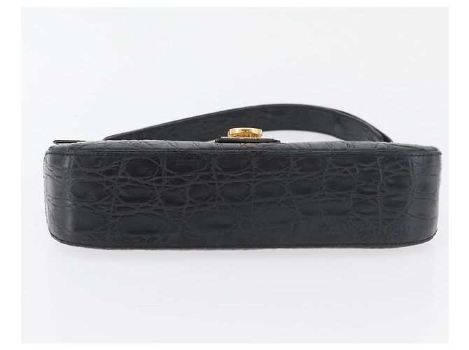Borsa in pelle nera e oro Gancini Croco Embossed Salvatore Ferragamo Auth 176066A Nero D'oro - vista 9
