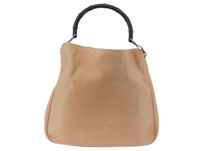 Borsa a Spalla in Pelle Gucci Bamboo 2way Beige Argento 001 1577 2123 Auth 175350 - vista 3