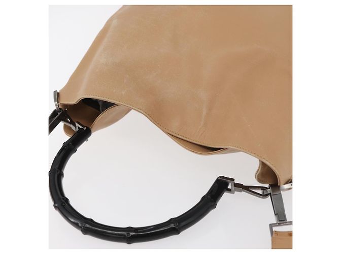 Borsa a Spalla in Pelle Gucci Bamboo 2way Beige Argento 001 1577 2123 Auth 175350 - vista 6