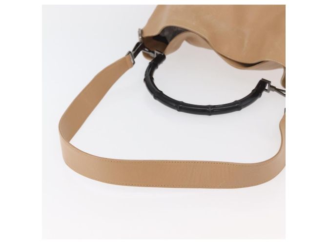 Borsa a Spalla in Pelle Gucci Bamboo 2way Beige Argento 001 1577 2123 Auth 175350 - vista 9