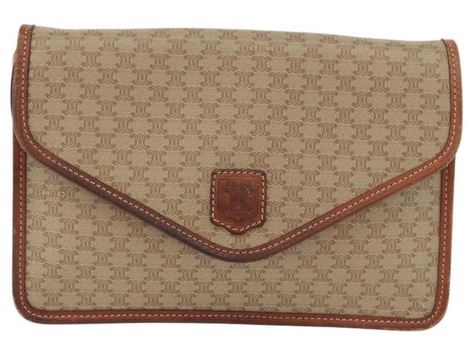 Céline Borsa a Spalla in Tela Macadam CELINE PVC Beige Oro Auth ka3864 D'oro - vista 2