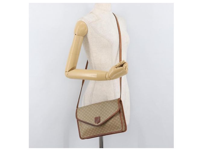 Céline Borsa a Spalla in Tela Macadam CELINE PVC Beige Oro Auth ka3864 D'oro - vista 22