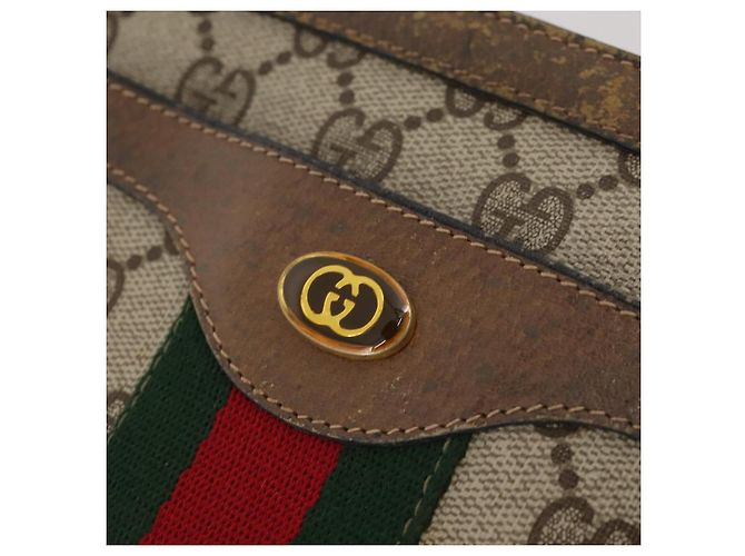 Borsa Sherry Line GG Supreme Web di GUCCI in PVC beige e oro 14 02 013 Auth INZ070 D'oro - vista 14