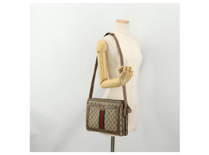 Borsa Sherry Line GG Supreme Web di GUCCI in PVC beige e oro 14 02 013 Auth INZ070 D'oro - vista 23