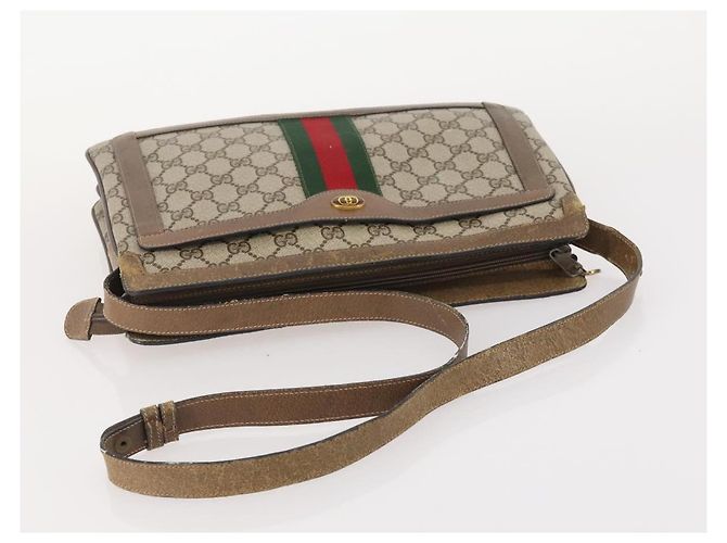 Borsa Sherry Line GG Supreme Web di GUCCI in PVC beige e oro 14 02 013 Auth INZ070 D'oro - vista 7