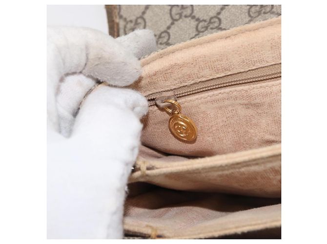 Bolsa Sherry Line GG Supreme Web da GUCCI em PVC Bege e Ouro 001 113 6862 Auth mr2391 Dourado - vista 22