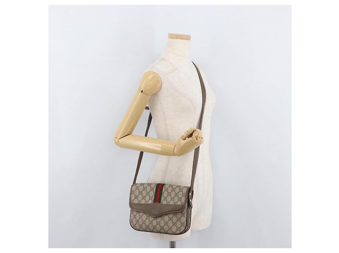 Bolsa Sherry Line GG Supreme Web da GUCCI em PVC Bege e Ouro 001 113 6862 Auth mr2391 Dourado - vista 25