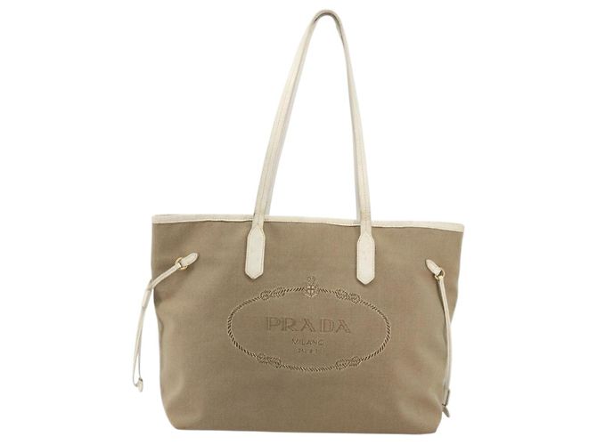 Borsa Tote PRADA in tela beige oro Auth ka3943 D'oro - vista 2