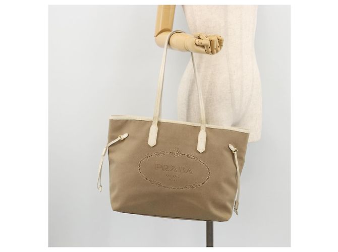 Borsa Tote PRADA in tela beige oro Auth ka3943 D'oro - vista 24