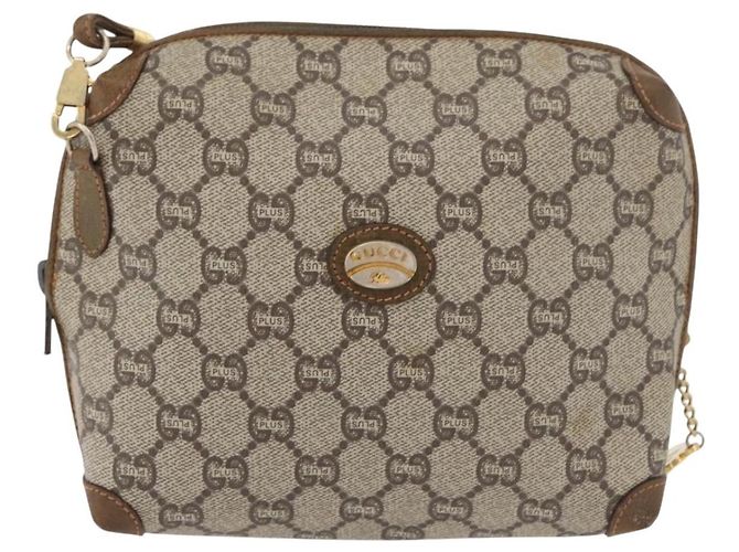 Borsa a Spalla GUCCI GG Plus Supreme PVC Beige Oro Auth 175391 D'oro - vista 2