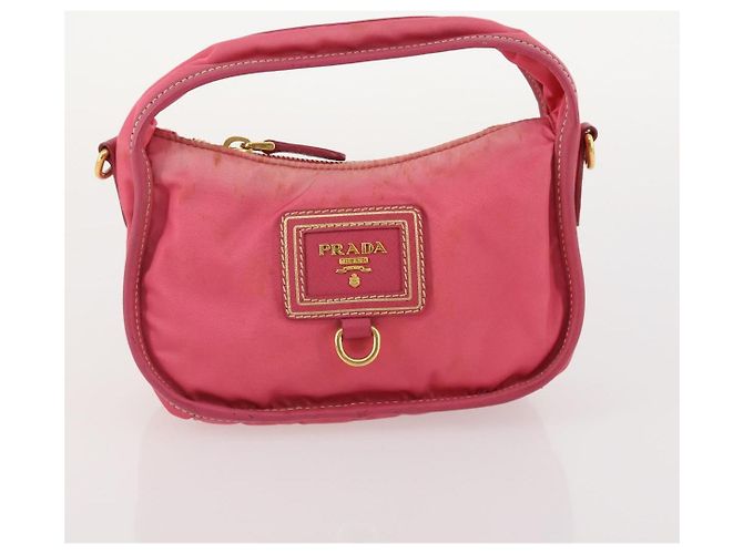 Prada Borsa a Mano Pouch in Nylon 2 Set Rosa Nero Auth 174958 - vista 10