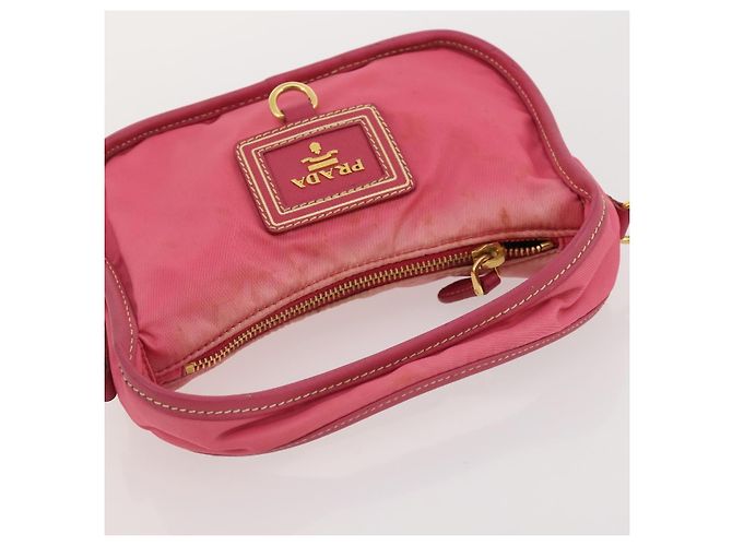 Prada Borsa a Mano Pouch in Nylon 2 Set Rosa Nero Auth 174958 - vista 13