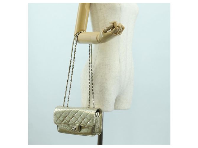 CHANEL Borsa a Spalla Matelassé in Pelle con Catena Dorata CC Auth YKZ1557SAM D'oro - vista 27