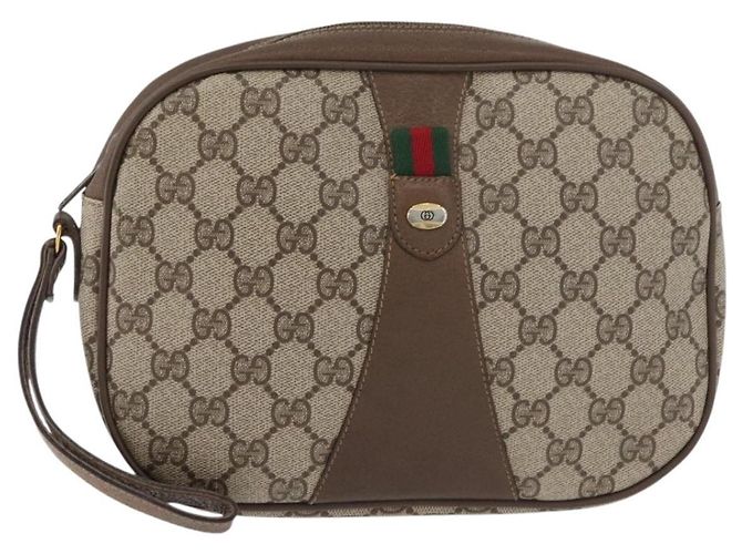 GUCCI GG Supreme Web Sherry Line Clutch Bag PVC Beige Oro 89 01 034 Auth ka3858 D'oro - vista 2