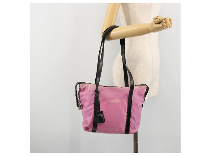 Borsa a Spalla PRADA Nylon Rosa Argento Auth 176628 - vista 26