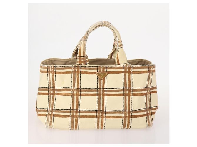 PRADA Borsa Canapa in Tela 2 Set Rosa Beige Auth 174968 - vista 2