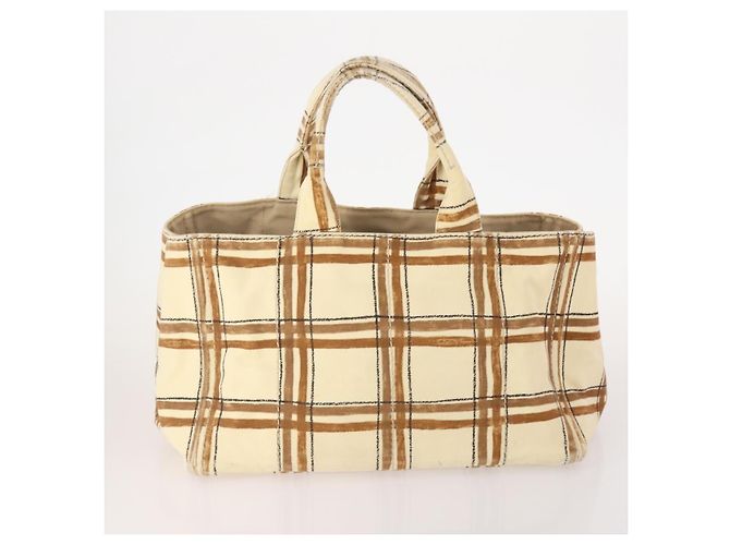 PRADA Borsa Canapa in Tela 2 Set Rosa Beige Auth 174968 - vista 3