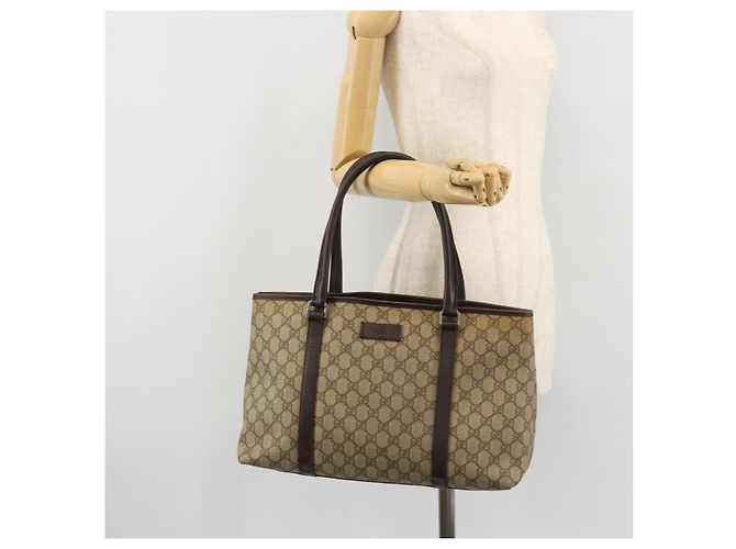 Gucci Borsa Tote GG Supreme in PVC beige argento 114595 Auth 175547 - vista 22