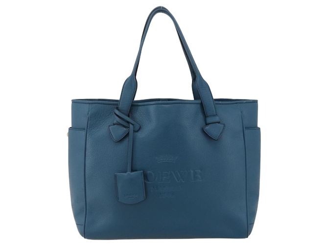 LOEWE Heritage Tote Bag aus Leder Gold Blau Auth 175236A Golden - Ansicht 13