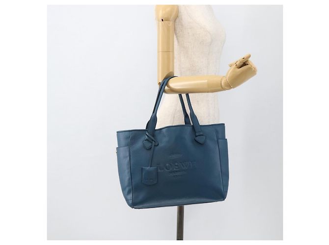LOEWE Heritage Tote Bag aus Leder Gold Blau Auth 175236A Golden - Ansicht 23
