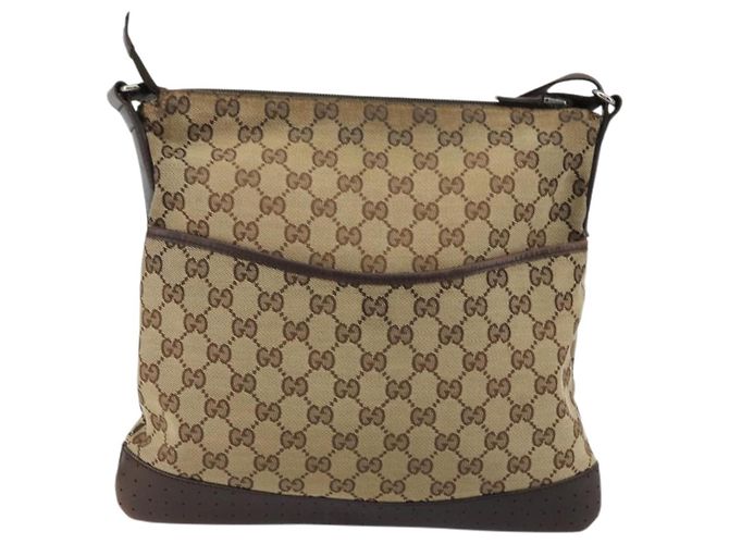 Borsa a Spalla GG Canvas Gucci Beige Argento 145857 Auth 175691 - vista 2