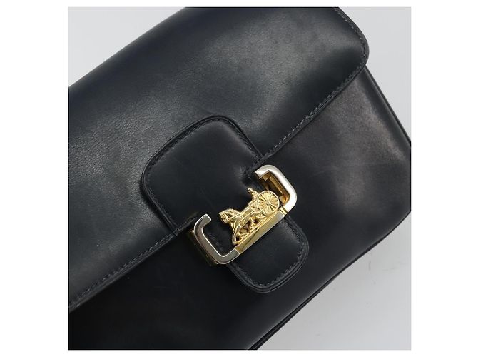 Borsa a spalla CÉLINE Carrozza in pelle blu navy e oro Auth YKZ1109 D'oro - vista 14