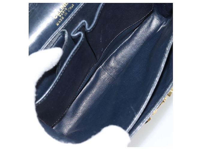 Borsa a spalla CÉLINE Carrozza in pelle blu navy e oro Auth YKZ1109 D'oro - vista 16