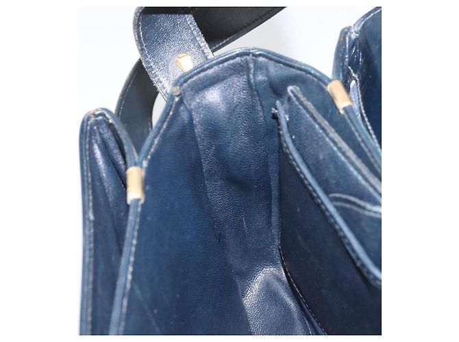 Borsa a spalla CÉLINE Carrozza in pelle blu navy e oro Auth YKZ1109 D'oro - vista 18